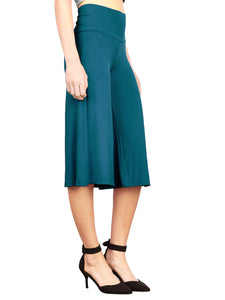 WB876 Women's High Elastic Waistband Wide Leg Palazzo Culotte Gaucho Capri Pants
