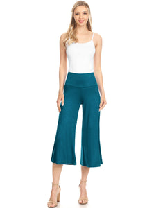 WB876 Women's High Elastic Waistband Wide Leg Palazzo Culotte Gaucho Capri Pants