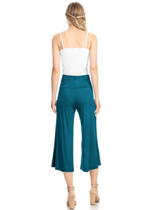 WB876 Women's High Elastic Waistband Wide Leg Palazzo Culotte Gaucho Capri Pants