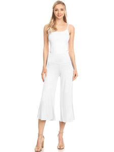 WB876 Women's High Elastic Waistband Wide Leg Palazzo Culotte Gaucho Capri Pants
