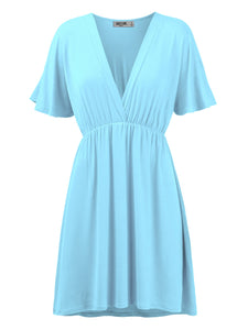 WDR 1338 Women's Airy Short Sleeve Kimono Style Deep V Neck Dress Top