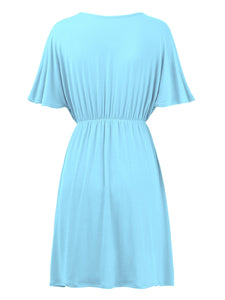 WDR 1338 Women's Airy Short Sleeve Kimono Style Deep V Neck Dress Top