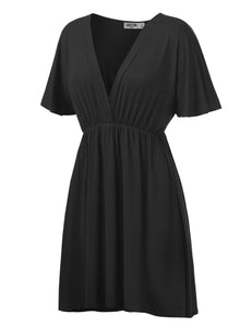 WDR 1338 Women's Airy Short Sleeve Kimono Style Deep V Neck Dress Top
