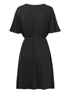 WDR 1338 Women's Airy Short Sleeve Kimono Style Deep V Neck Dress Top