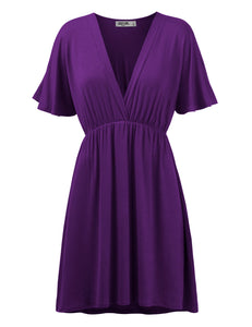 WDR 1338 Women's Airy Short Sleeve Kimono Style Deep V Neck Dress Top