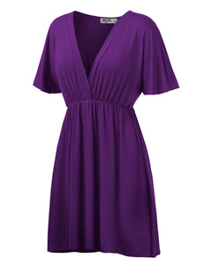WDR 1338 Women's Airy Short Sleeve Kimono Style Deep V Neck Dress Top