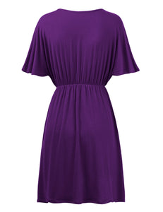 WDR 1338 Women's Airy Short Sleeve Kimono Style Deep V Neck Dress Top