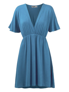 WDR 1338 Women's Airy Short Sleeve Kimono Style Deep V Neck Dress Top