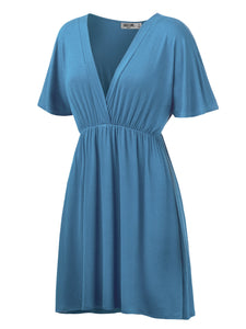 WDR 1338 Women's Airy Short Sleeve Kimono Style Deep V Neck Dress Top