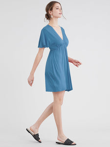 WDR 1338 Women's Airy Short Sleeve Kimono Style Deep V Neck Dress Top