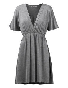 WDR 1338 Women's Airy Short Sleeve Kimono Style Deep V Neck Dress Top