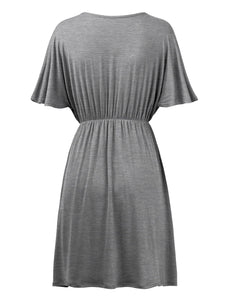 WDR 1338 Women's Airy Short Sleeve Kimono Style Deep V Neck Dress Top