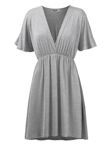 WDR 1338 Women's Airy Short Sleeve Kimono Style Deep V Neck Dress Top