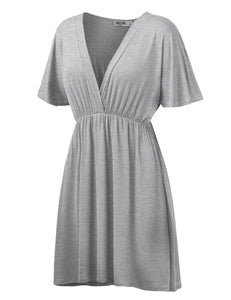 WDR 1338 Women's Airy Short Sleeve Kimono Style Deep V Neck Dress Top