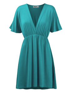 WDR 1338 Women's Airy Short Sleeve Kimono Style Deep V Neck Dress Top