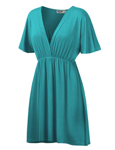 WDR 1338 Women's Airy Short Sleeve Kimono Style Deep V Neck Dress Top