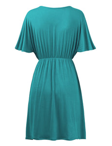 WDR 1338 Women's Airy Short Sleeve Kimono Style Deep V Neck Dress Top
