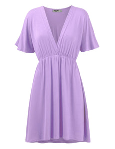 WDR 1338 Women's Airy Short Sleeve Kimono Style Deep V Neck Dress Top