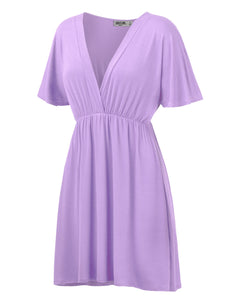 WDR 1338 Women's Airy Short Sleeve Kimono Style Deep V Neck Dress Top