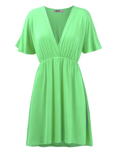 WDR 1338 Women's Airy Short Sleeve Kimono Style Deep V Neck Dress Top