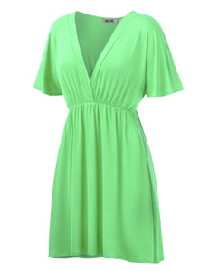 WDR 1338 Women's Airy Short Sleeve Kimono Style Deep V Neck Dress Top