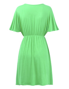 WDR 1338 Women's Airy Short Sleeve Kimono Style Deep V Neck Dress Top