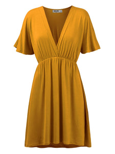 WDR 1338 Women's Airy Short Sleeve Kimono Style Deep V Neck Dress Top