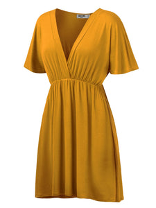 WDR 1338 Women's Airy Short Sleeve Kimono Style Deep V Neck Dress Top