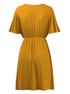 WDR 1338 Women's Airy Short Sleeve Kimono Style Deep V Neck Dress Top