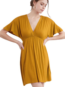 WDR 1338 Women's Airy Short Sleeve Kimono Style Deep V Neck Dress Top