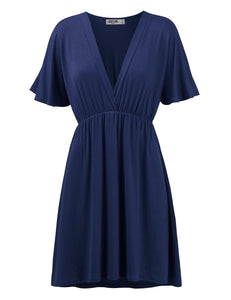 WDR 1338 Women's Airy Short Sleeve Kimono Style Deep V Neck Dress Top