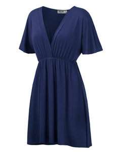 WDR 1338 Women's Airy Short Sleeve Kimono Style Deep V Neck Dress Top