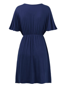 WDR 1338 Women's Airy Short Sleeve Kimono Style Deep V Neck Dress Top