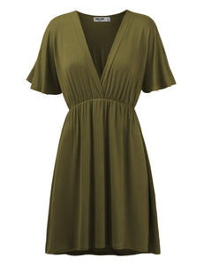 WDR 1338 Women's Airy Short Sleeve Kimono Style Deep V Neck Dress Top