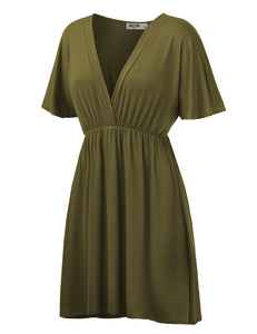 WDR 1338 Women's Airy Short Sleeve Kimono Style Deep V Neck Dress Top