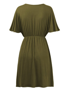 WDR 1338 Women's Airy Short Sleeve Kimono Style Deep V Neck Dress Top