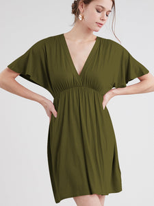 WDR 1338 Women's Airy Short Sleeve Kimono Style Deep V Neck Dress Top