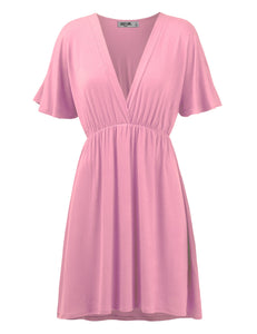 WDR 1338 Women's Airy Short Sleeve Kimono Style Deep V Neck Dress Top