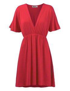 WDR 1338 Women's Airy Short Sleeve Kimono Style Deep V Neck Dress Top