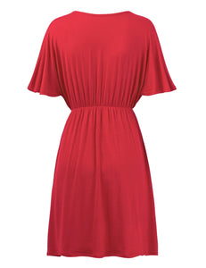 WDR 1338 Women's Airy Short Sleeve Kimono Style Deep V Neck Dress Top