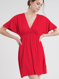 WDR 1338 Women's Airy Short Sleeve Kimono Style Deep V Neck Dress Top