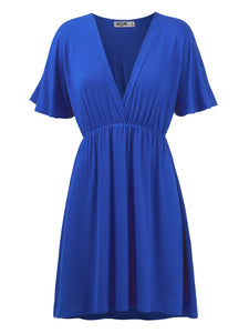 WDR 1338 Women's Airy Short Sleeve Kimono Style Deep V Neck Dress Top