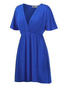 WDR 1338 Women's Airy Short Sleeve Kimono Style Deep V Neck Dress Top