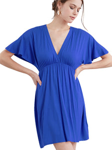 WDR 1338 Women's Airy Short Sleeve Kimono Style Deep V Neck Dress Top