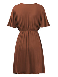 WDR 1338 Women's Airy Short Sleeve Kimono Style Deep V Neck Dress Top