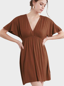 WDR 1338 Women's Airy Short Sleeve Kimono Style Deep V Neck Dress Top