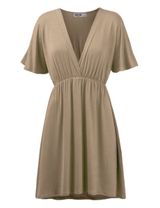 WDR 1338 Women's Airy Short Sleeve Kimono Style Deep V Neck Dress Top