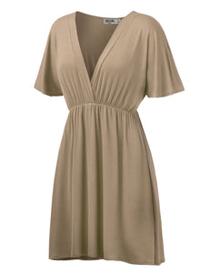 WDR 1338 Women's Airy Short Sleeve Kimono Style Deep V Neck Dress Top