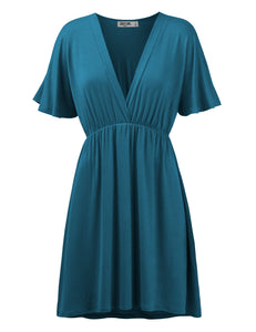 WDR 1338 Women's Airy Short Sleeve Kimono Style Deep V Neck Dress Top