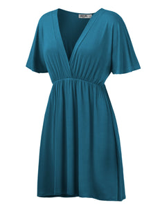 WDR 1338 Women's Airy Short Sleeve Kimono Style Deep V Neck Dress Top